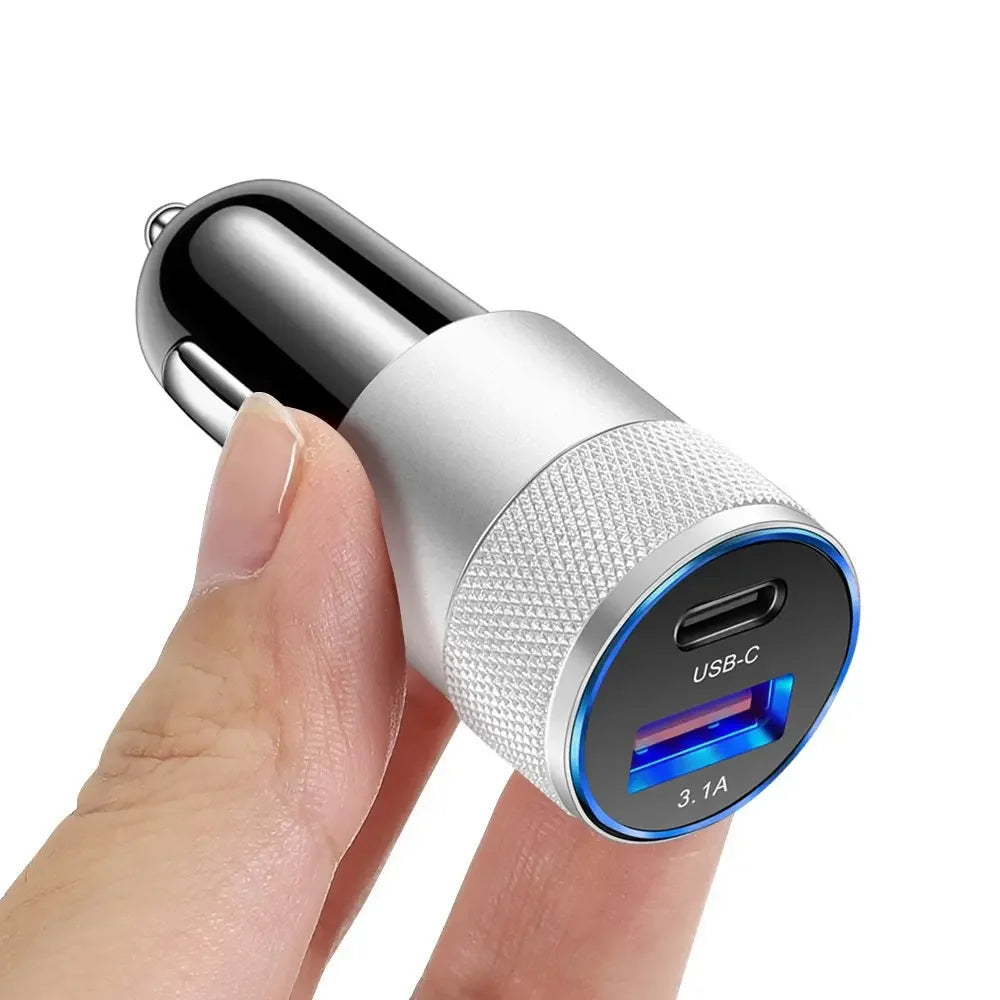 18W Mini USB Quick Car Charger 15W 3.1A Type C PD Dual Port Fast Charging Phone Car Socket Adapter