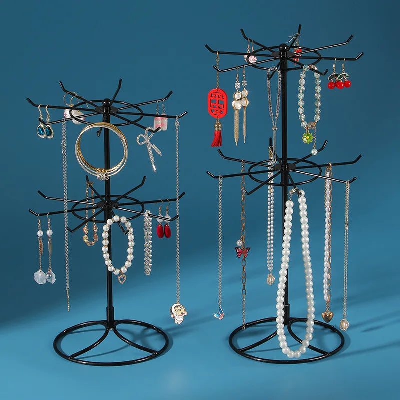 Jewelry Display Showcase 2 Tier Rotary Ornament Necklace Bracelet Rack Jewelry Holder Stand Display
