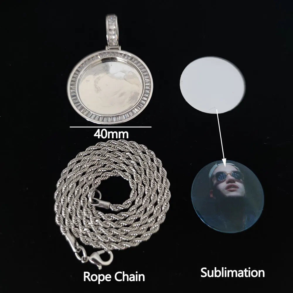 Hip Hop Custom Sublimation Necklace Blanks Bling Iced Out Custom Photo Pendant Diy Sublimation Pendant Necklace