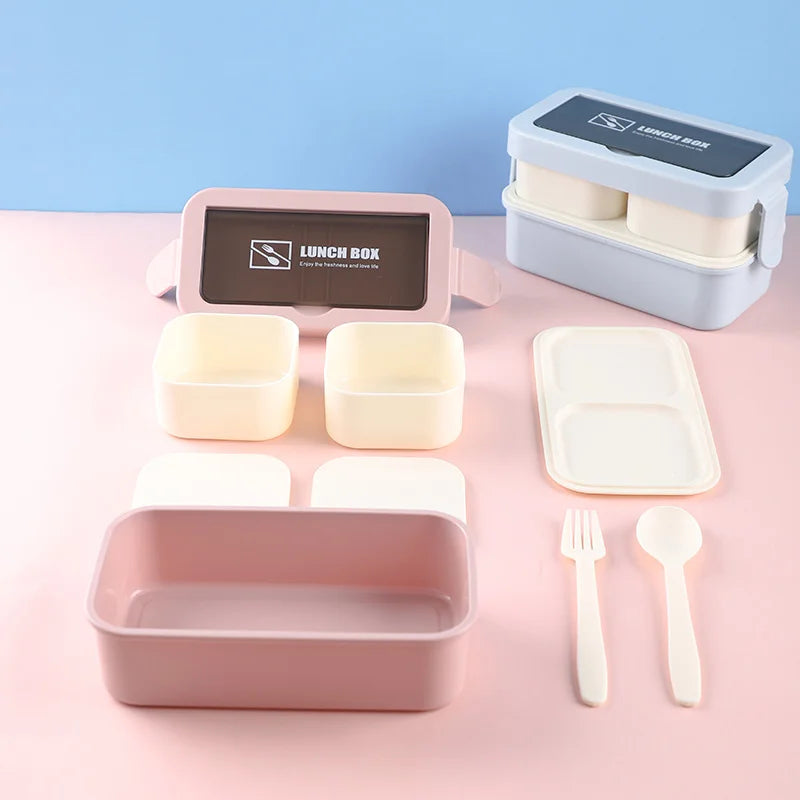 A02 Portable 1000ml PP Lunch Box Double-Layer Plastic Lid BPA Free Bento Box for Daily Meal Prep and Storage