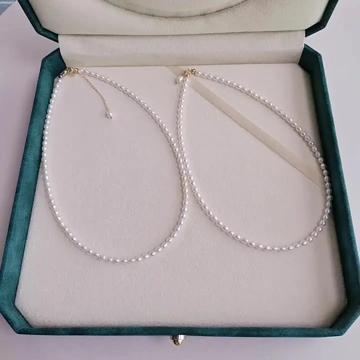 Wholesale 14K Gold-Filled 3A 4-5mm Small White Freshwater Pearl Beaded Necklaces Classic Link Chain Unisex Perfect Gift