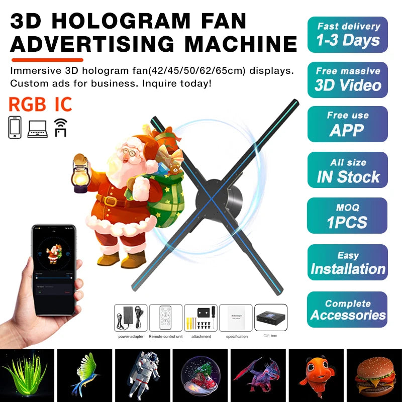 42 45 50 56 62 65cm 3D Hologram Sync LED Fan Stand Indoor Advertising Equipment Projector Display Ads OEM Proyector Player Stand
