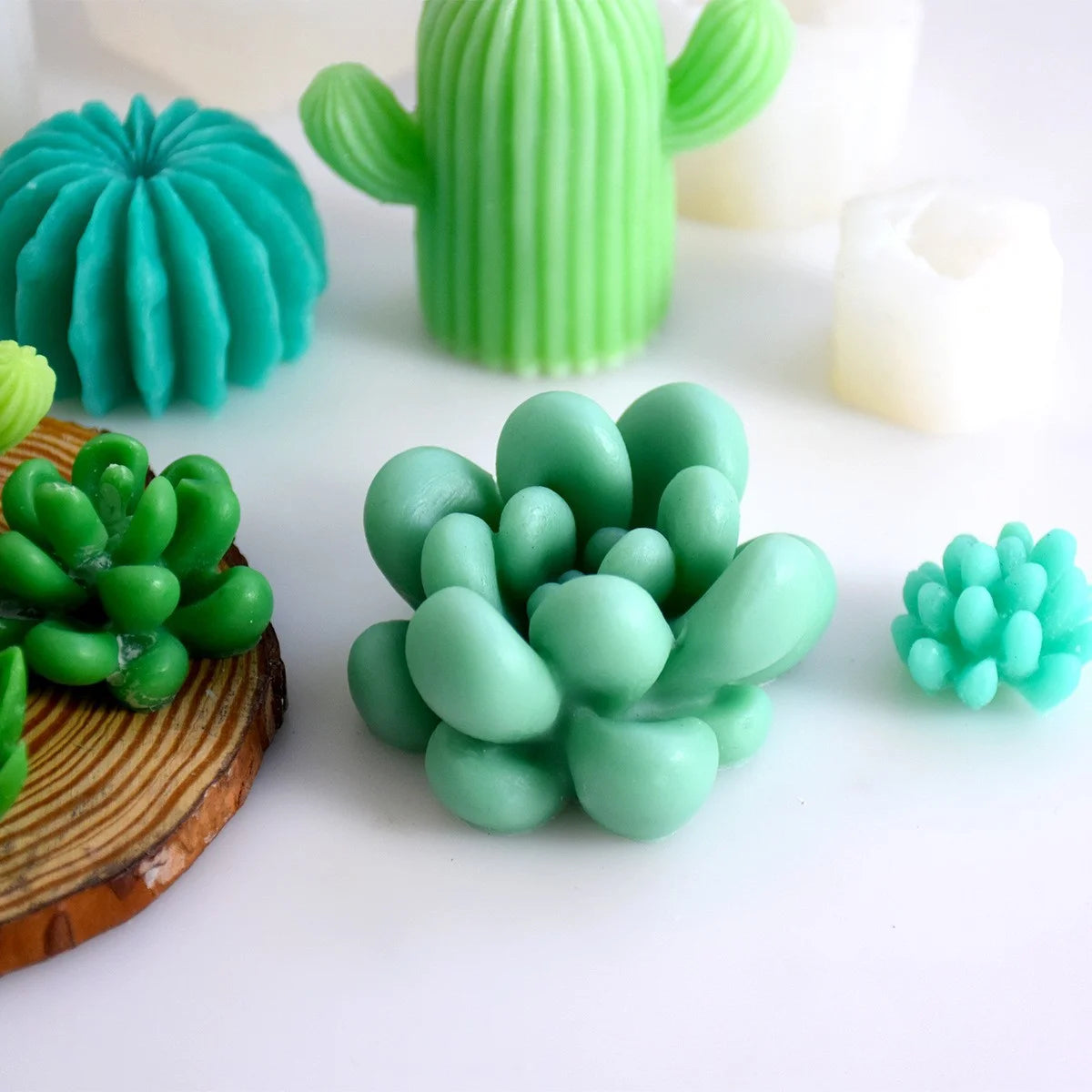 9pcs Succulent Plant Silicone Mold for Resin Crafts Scented Candle and Diffuser Gypsum Mold for Desktop Decorative Items