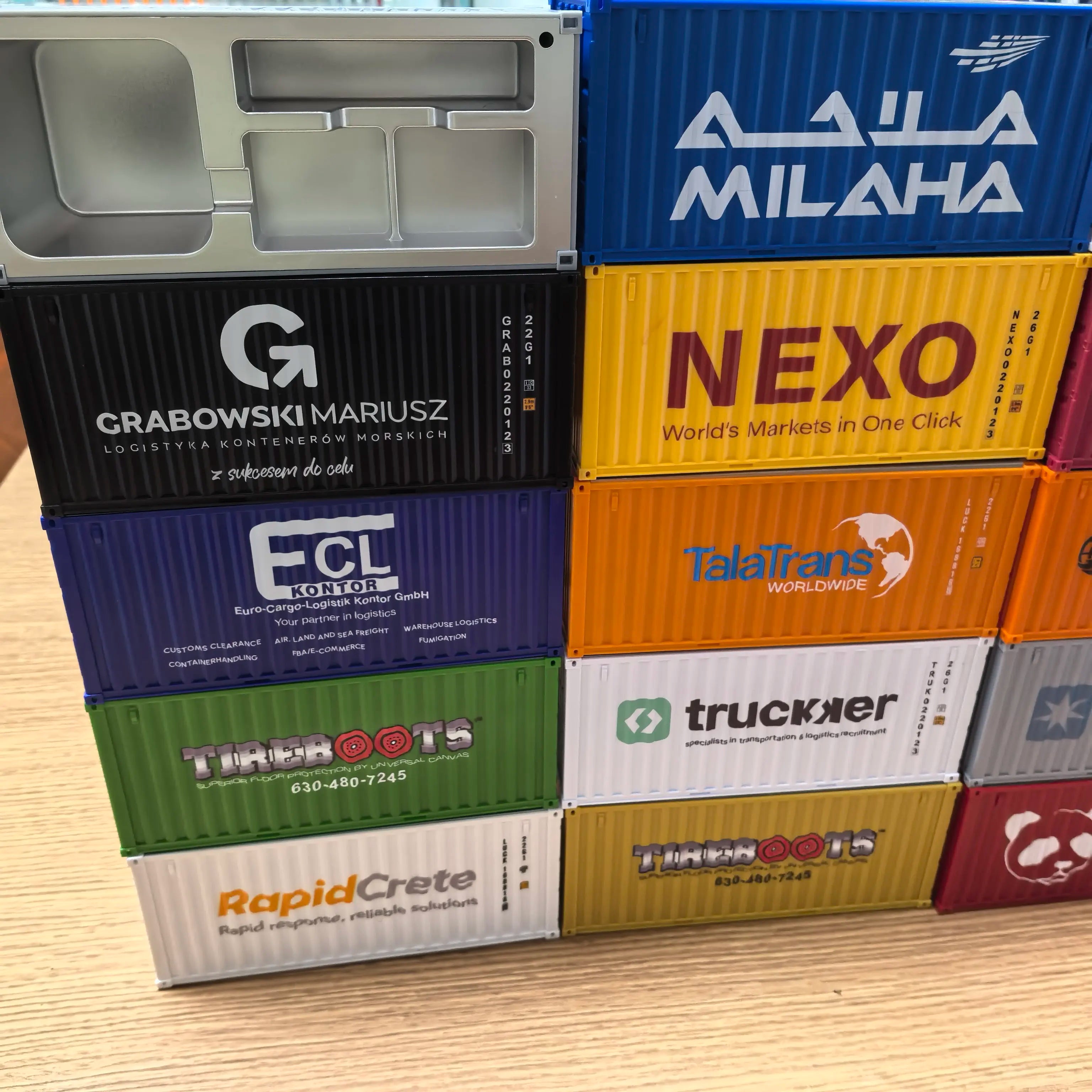 Customized Logo Desk Mini Container Plastic ABS Simulation Storage Box Shipping Container Pen Holder  Business Card Holder