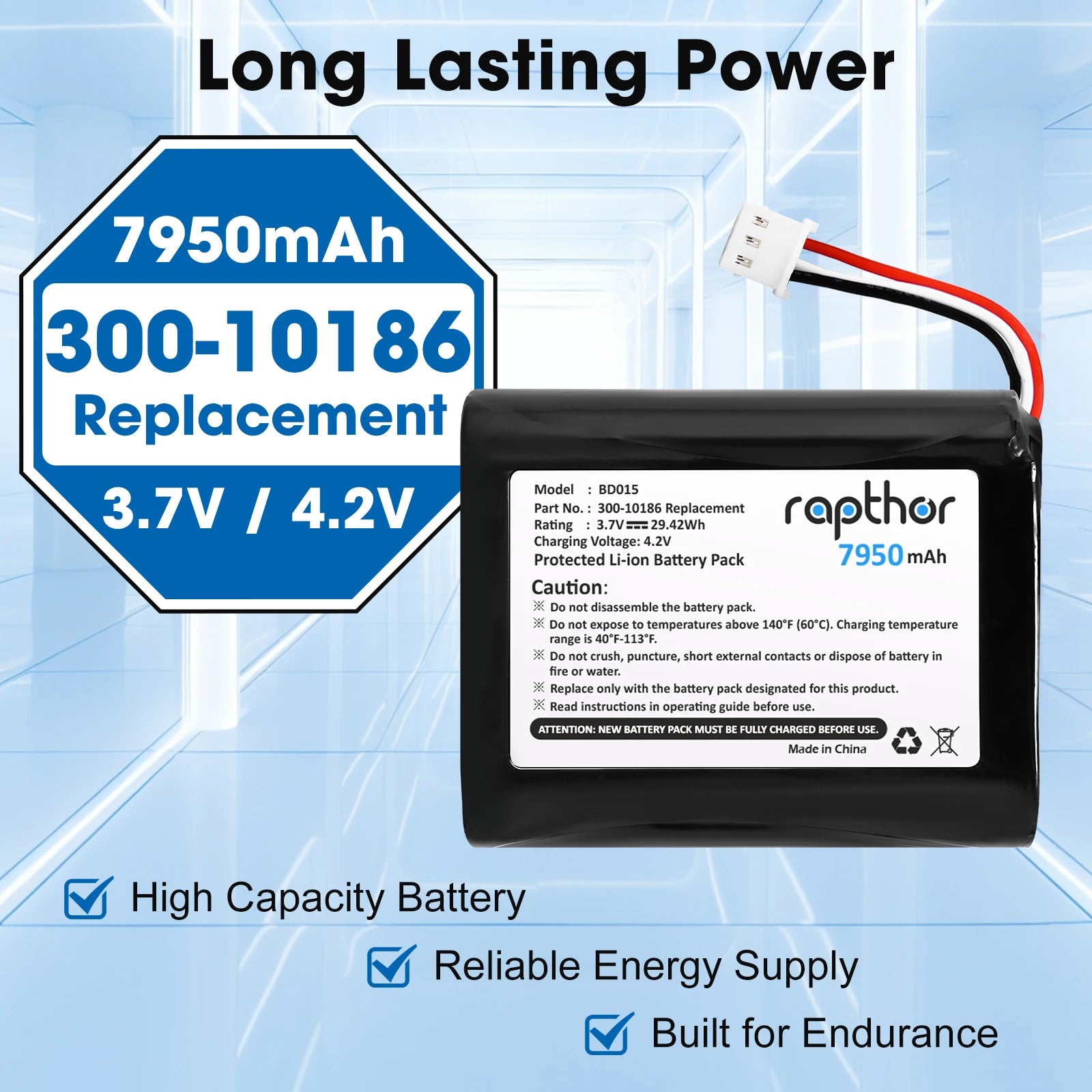 Rapthor 7950mAh Replacement Battery 300-10186 for ADT Command Smart Security Panel 3.6V / 3.7V / 4.2V 29.42Wh
