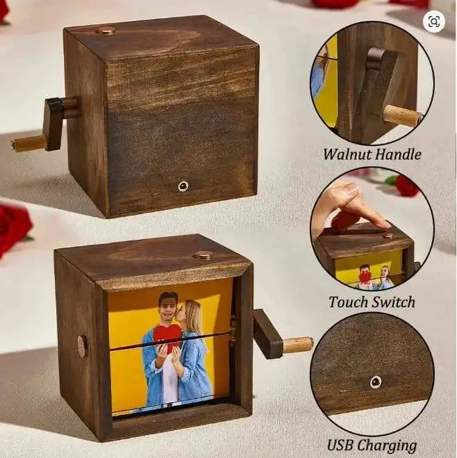 Personalized Photo Flipbook Animation Box,Custom Wooden Photo Book with Light,Custom Crank Photo Box Picture Box Wholesale