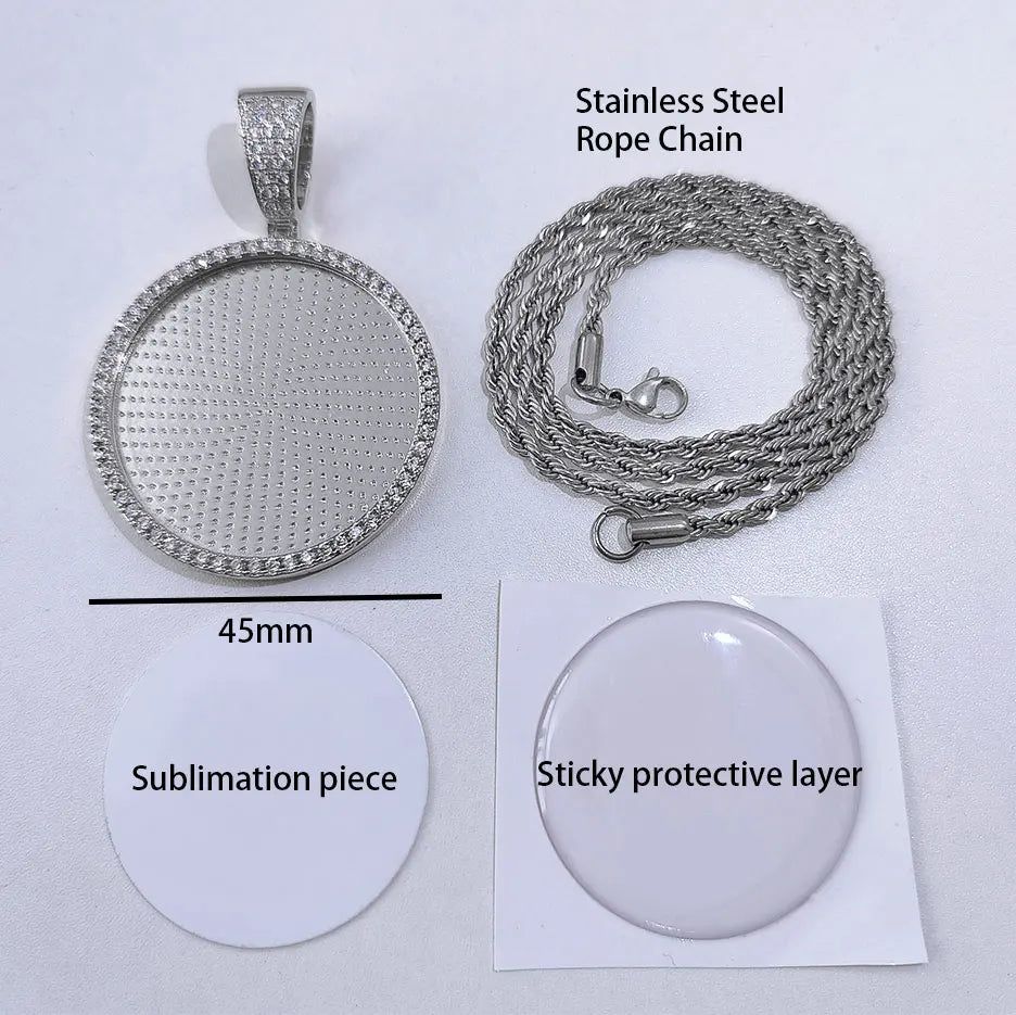 Hip Hop Custom Sublimation Necklace Blanks Bling Iced Out Custom Photo Pendant Diy Sublimation Pendant Necklace