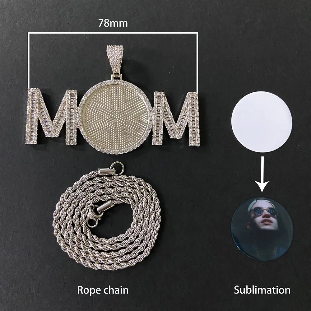 Hip Hop Custom Sublimation Necklace Blanks Bling Iced Out Custom Photo Pendant Diy Sublimation Pendant Necklace