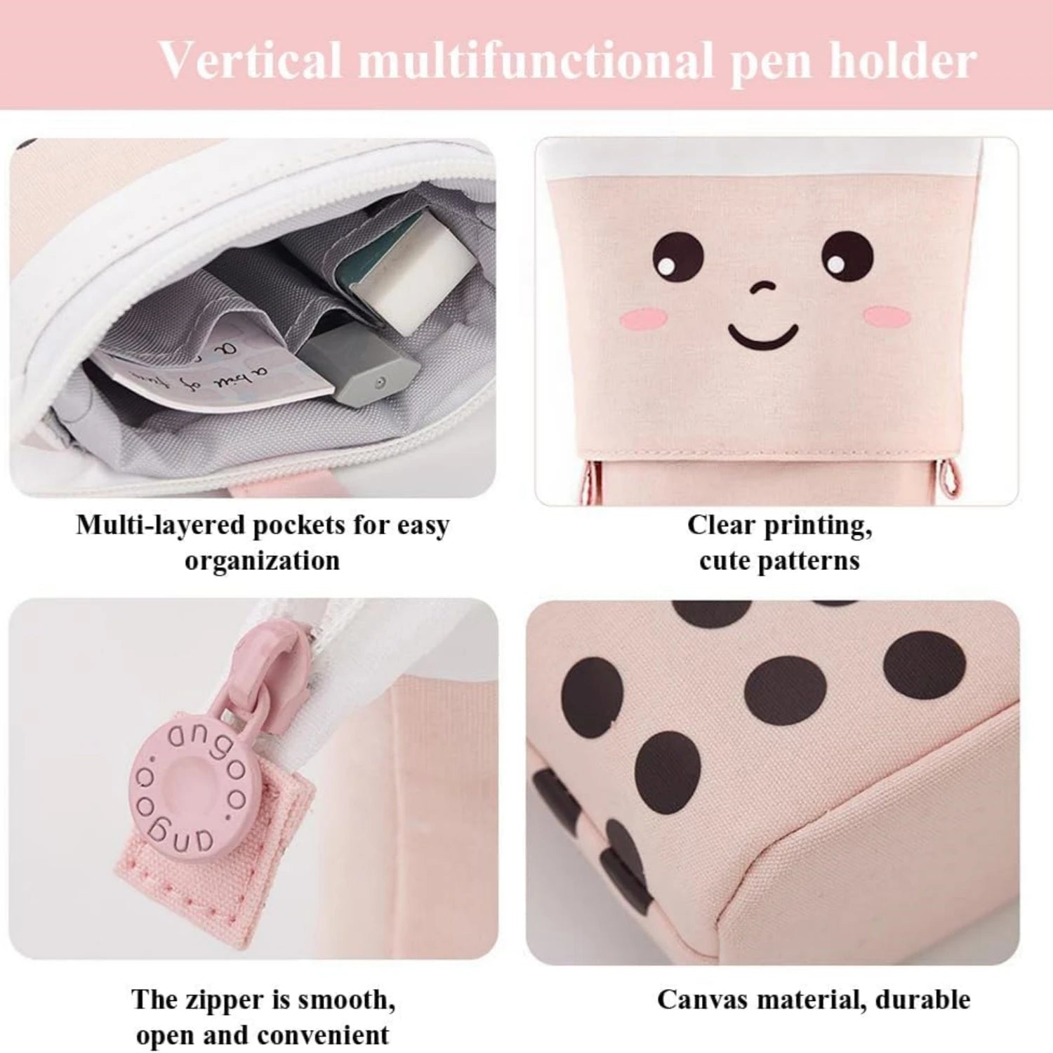 Milk Tea Design Expandable Canvas Pencil Case Portable Multi-Function Storage Organizer for School Desktop Drawer Organizers