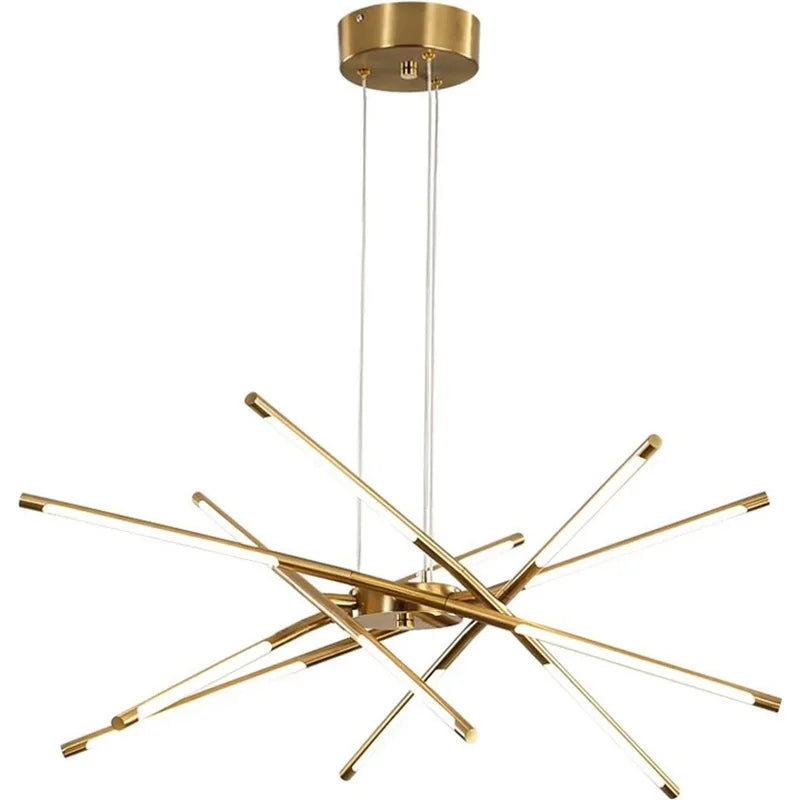 Nordic Simple Modern Sputnik Pendant Lights Dimmable Linear LED Chandelier for Restaurant Living Room E26 Base Long Shape