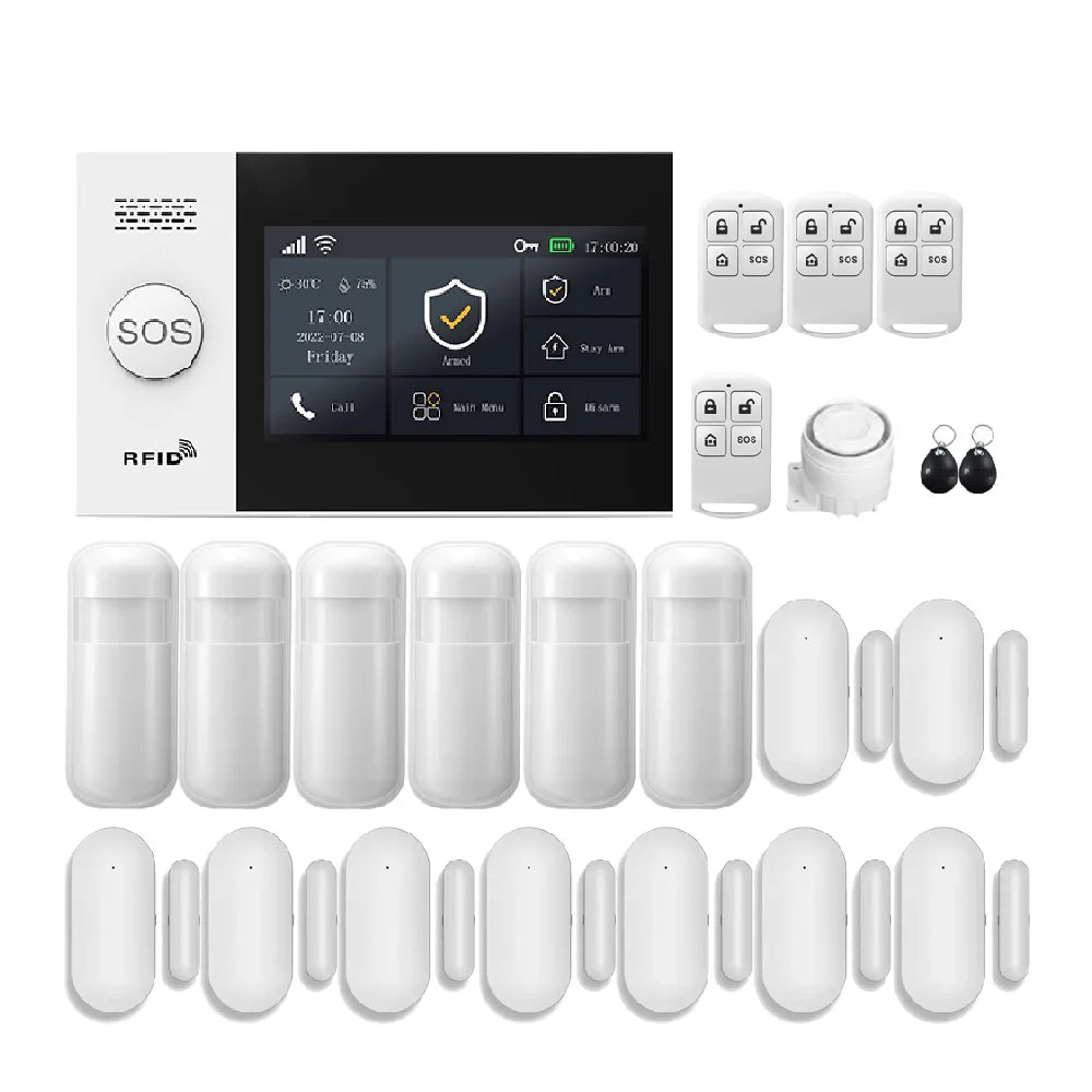 Tuya Smart Wireless Touch GSM WIFI Home Security Alarms System Kit With Pir Motion Sensor Door Sensor Rfid Card