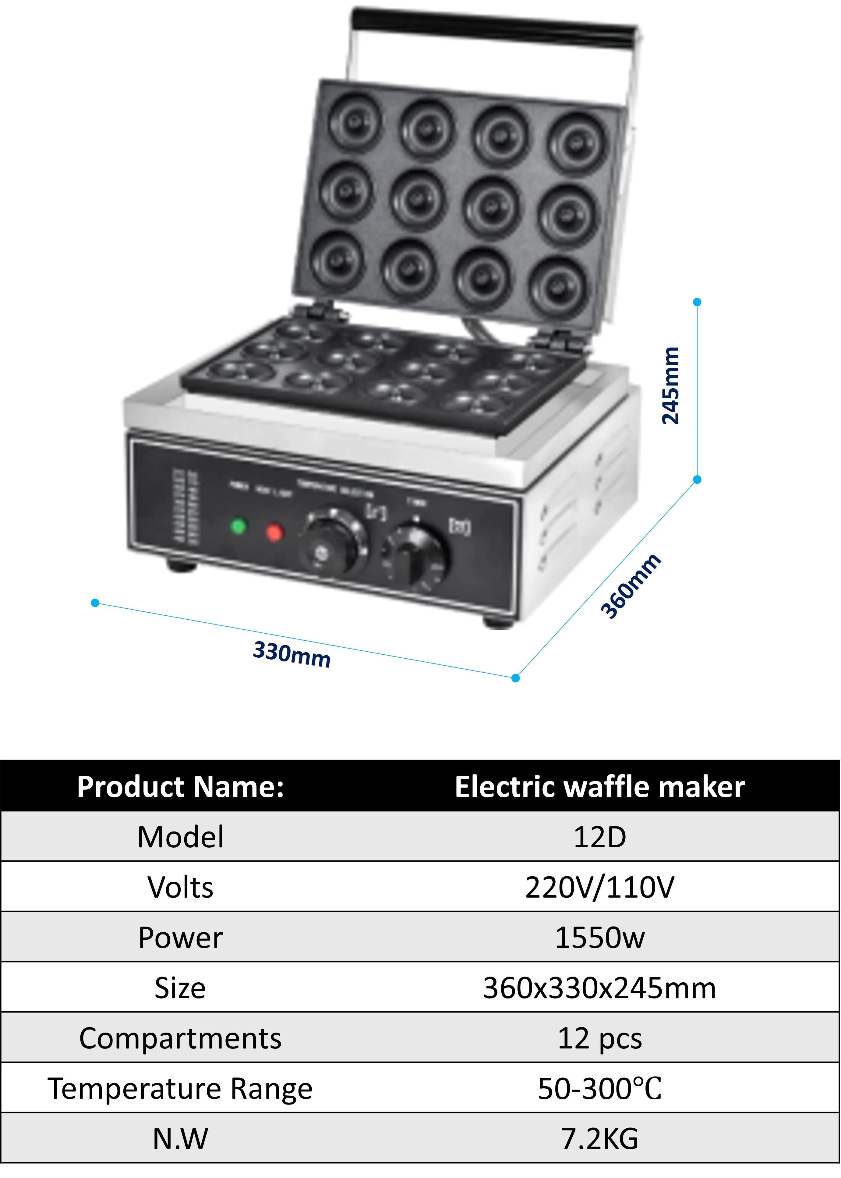 12 Grids Mini Donut Maker Machine  Donut Machine Electric Non Stick Makes for Kids Donut Maker  Doughnuts with Timer Thermostat
