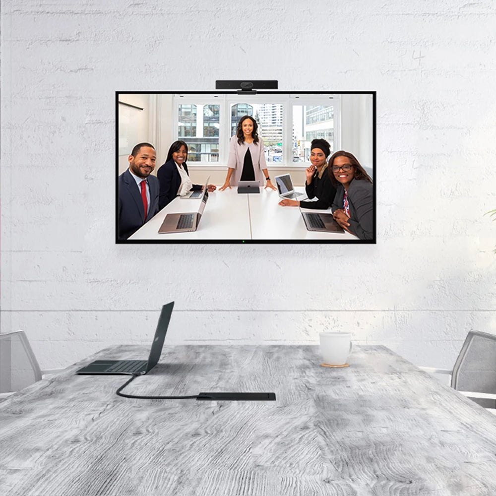 Video Conference Soundbar 2K HD Camera with Speaker and Microphone 3 in 1 Design USB Webcam for Small Size Mini Conference Rooms