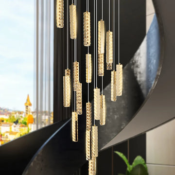 Modern Luxury Large High Ceiling Spiral Stairs Lamp Led Pendant Light Long Staircase Crystal Chandelier