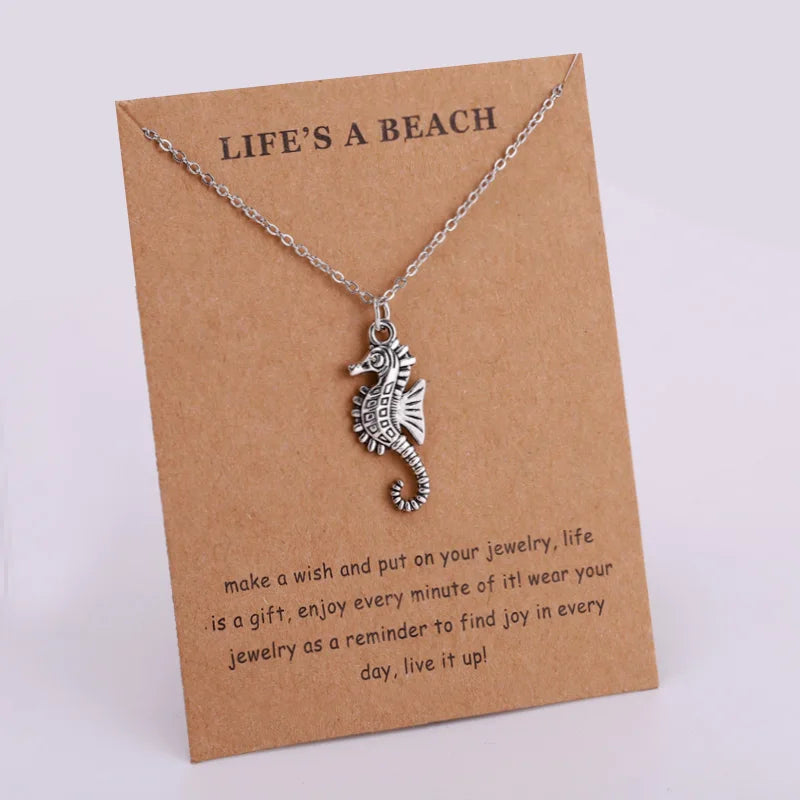 Summer Beach Ocean Jewelry Anchor Fish Shell Sand Dollar Shark Whale Starfish Seahorse Mermaid Wave Sea Turtle Collar Necklaces