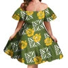 Off Shoulder Layered Ruffle Sleeve Tiered Twirl Dress Hawaiian Hibiscus Flower Printed Mini Dress Vestidos Para Fiesta Hawaiana
