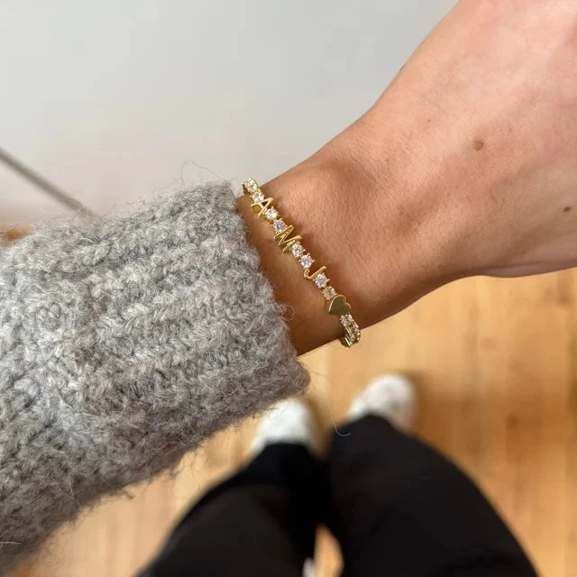 Lateefah Trendy Personalized OEM Gold Stainless Steel Letter Custom Name Zircon Tennis Bracelet