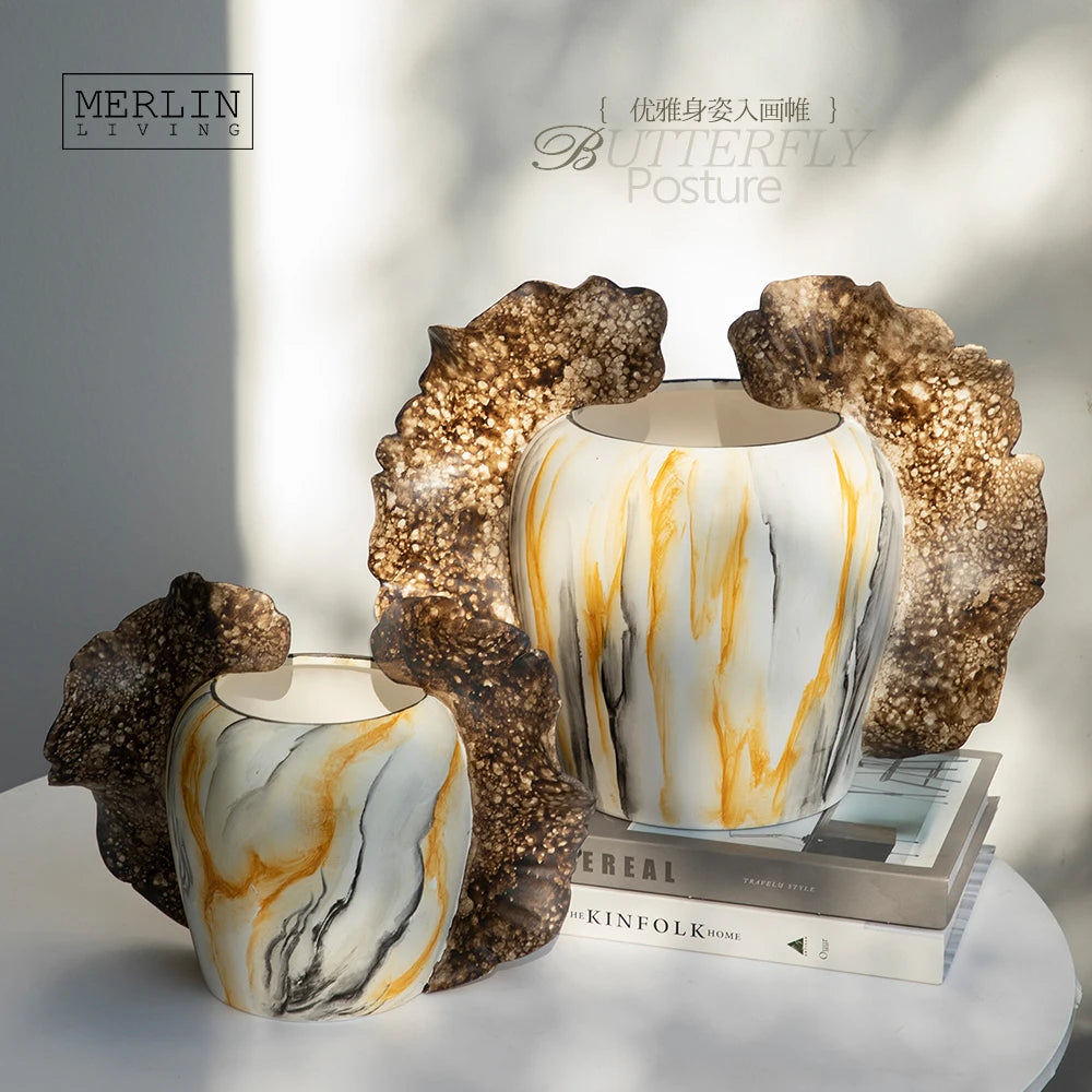 Merlin Living Hand Painting Flower Vase for Home Decor Butterfly Vase Ceramic Decoration Chaozhou Ceramic Factory Wholesale