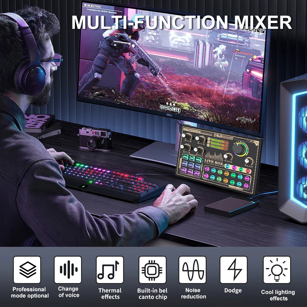 Podcast Equipment Condenser Microphone Studio Mic Sound Card Sound Card for Broadcast Recording Streaming Gaming