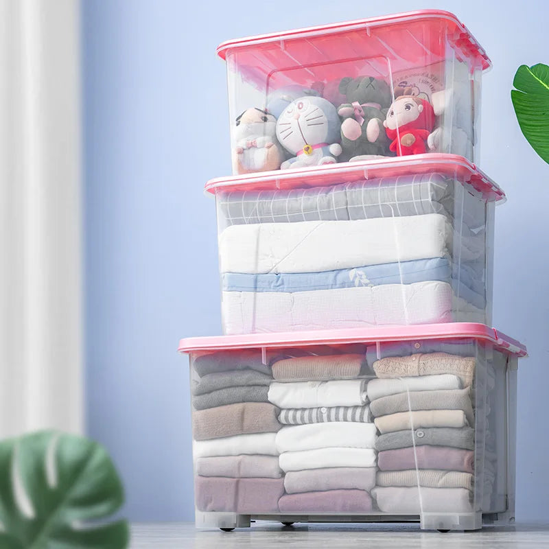 Large Transparent Plastic Storage Box Portable Household Organizing Rack for Clothes Toys Tableware for Bathroom Children's
