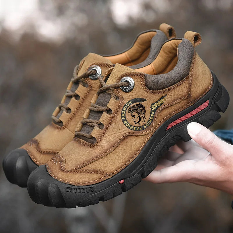 High Quality Men's Closed Waterproof Walking Shoes Outdoor Hiking Boots Genuine Leather Cowhide Trendy Non-slip Sole Stable