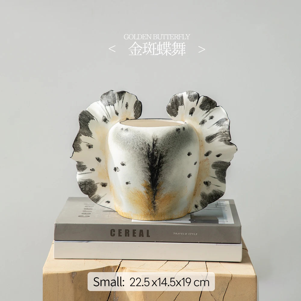 Merlin Living Hand Painting Flower Vase for Home Decor Butterfly Vase Ceramic Decoration Chaozhou Ceramic Factory Wholesale