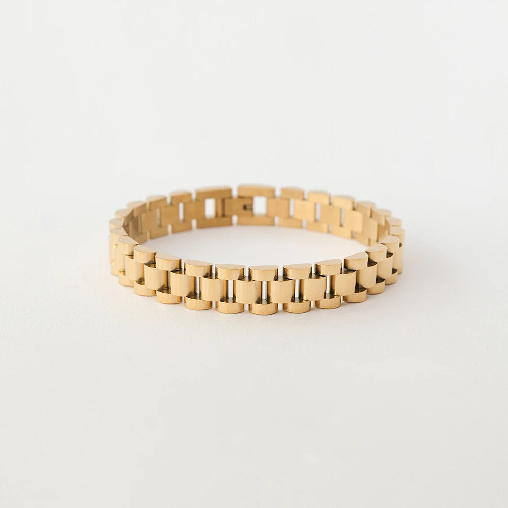 Fashion Waterproof Chunky Jewelry 18K Gold Plated Stainless Steel Wristwatch Chain 10mm Wide Watch Band Bracelet YF3137-1