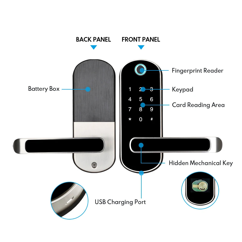 Tuya Smart Home Alexa Security WiFi Biometric Fingerprint Door Lock With Doorbell