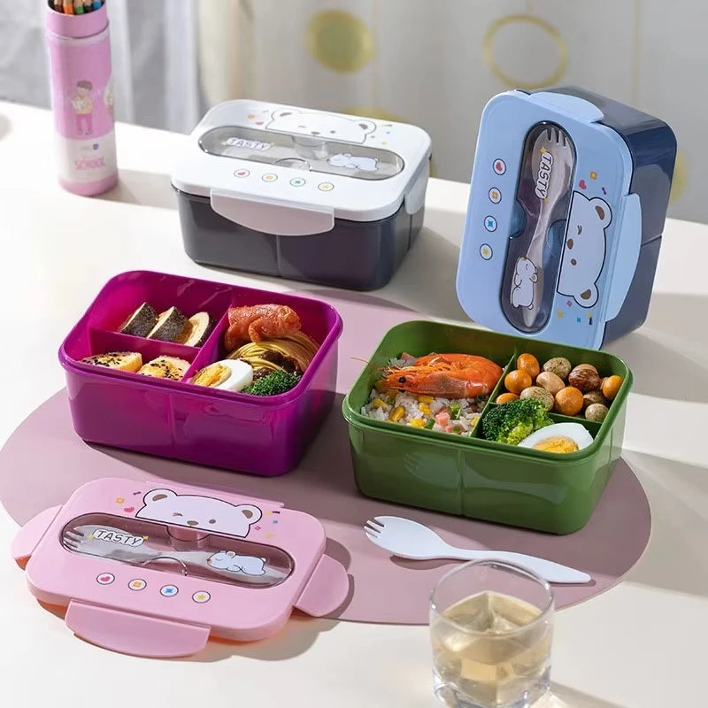 Microwave Safe Bento Box Food Grade Plastic Leak Proof Lunch Container With Cup Holder Office School Home Meal Prep Storage