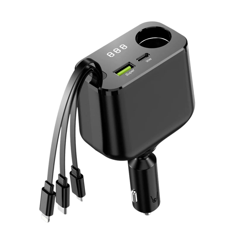 Retractable Car Charger, 4 in 1 Super Fast Vehicle Phone Charger Adapter, Auto Cellphone Charging Accessories