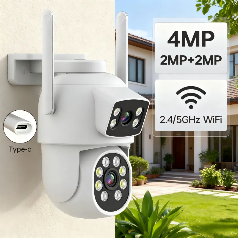 High Definition 4mp Dual Lens Outdoor Wifi Security Camera Night Vision Full Color Human Motion Detection Cctv Camera System