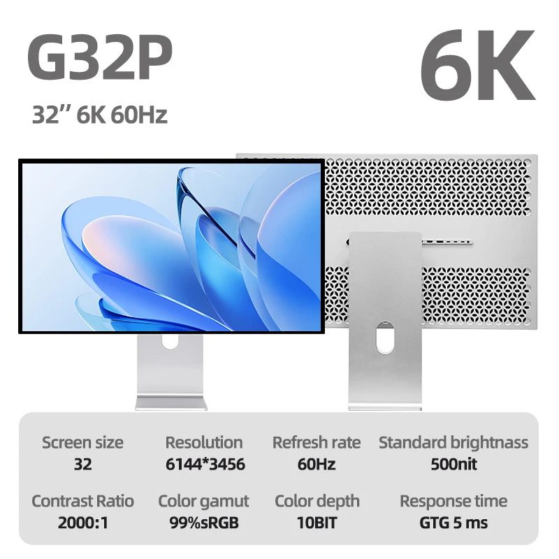 KUYCON G32P 32 Inch 6K 60Hz Office Monitor Retina Display for Photography Design Vertical Screen Gaming Monitor Without Stand
