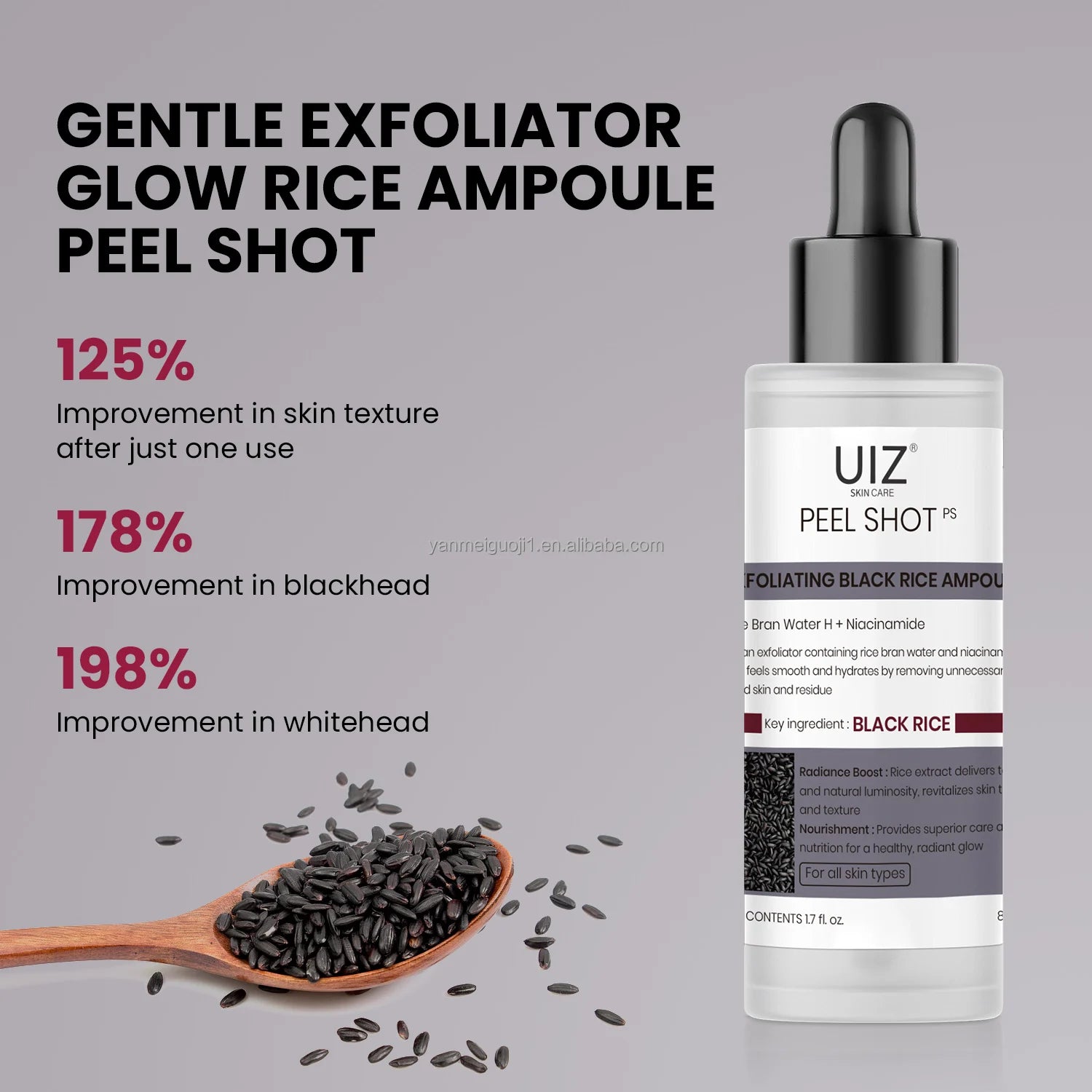 Remove Blackheads Rice Exfoliating Ampoule Peel Pore Minimizing Black White Rice for Brightening Glowing Face Serum