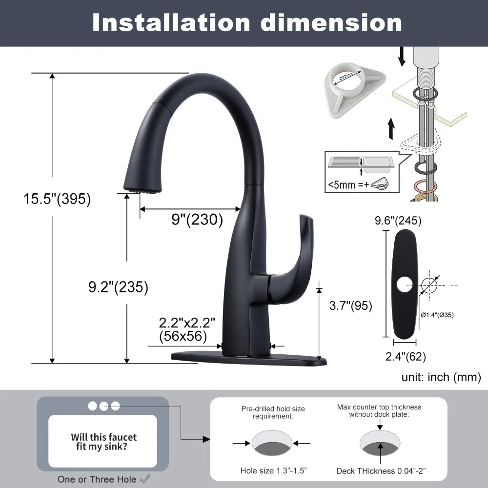 Matte Black Kitchen Water Faucets with Pull Down Sprayer Laundry Sink Faucet Single Handle Gooseneck Pull Out Kitchen Faucets
