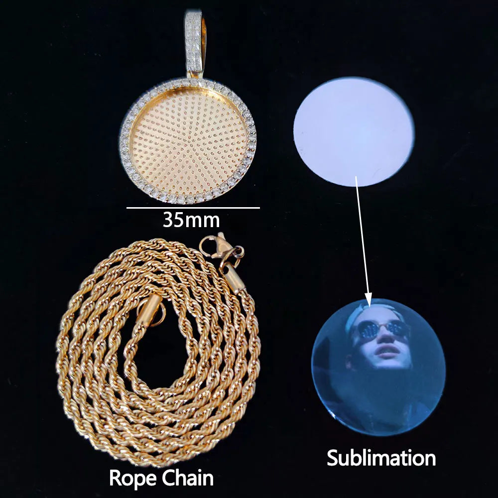 Hip Hop Custom Sublimation Necklace Blanks Bling Iced Out Custom Photo Pendant Diy Sublimation Pendant Necklace