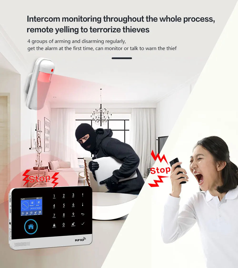 Smart Home WiFi GSM Alarm System for Home with Motion Sensor Wireless Siren Night Vision IP Camera Tuya Support Alexa