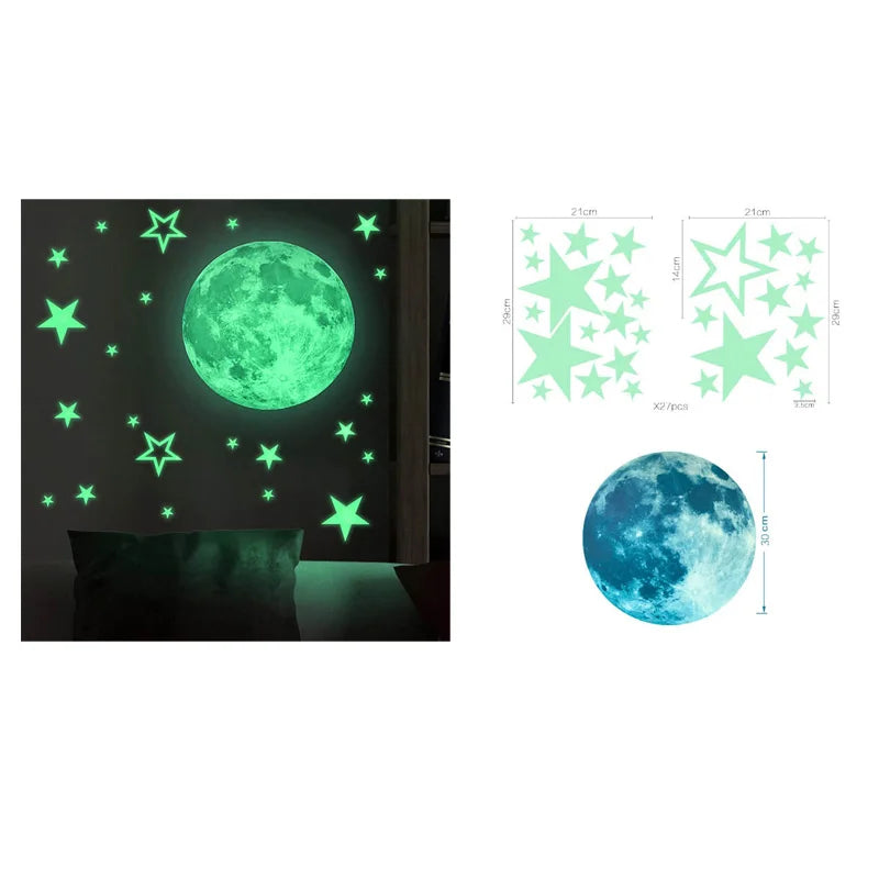 High Bright Glow in the Dark Luminous 30cm Large Round Moon DIY Living Room Self Adhesive Wall Decor Adhesive Decal Sticker