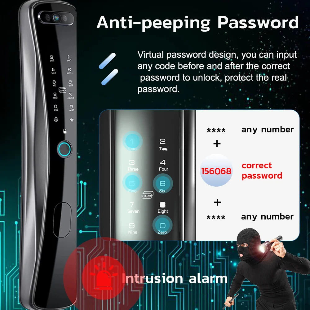 Kadonio Automatic Fingerprint Lock Tuya Smart Lock 3D Face Recognition Digital Door Lock With Doorbell