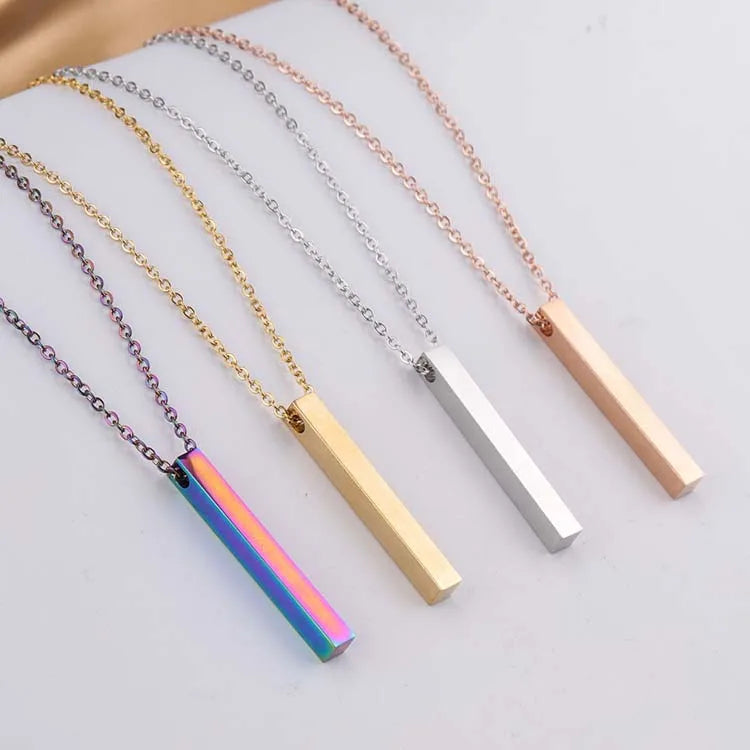 Stainless Steel 3D Engraving Personalized Bar Blank Stamp Custom Made Engraved DIY Square Strip Pendant Necklace