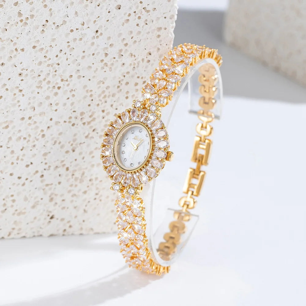 MISSFOX Watch Elegant Minimal Quartz Gold Women Diamond Watches Luxury Ladies Bling Hip Hop Iced Out Watch
