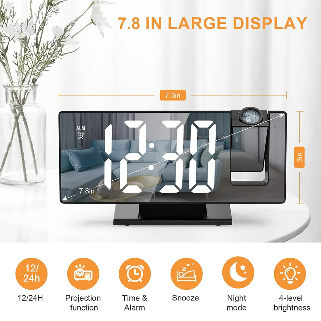 Desktop Electric Digital Projection Mini Light Alarm Table Mirror LED Clock With Time Projector