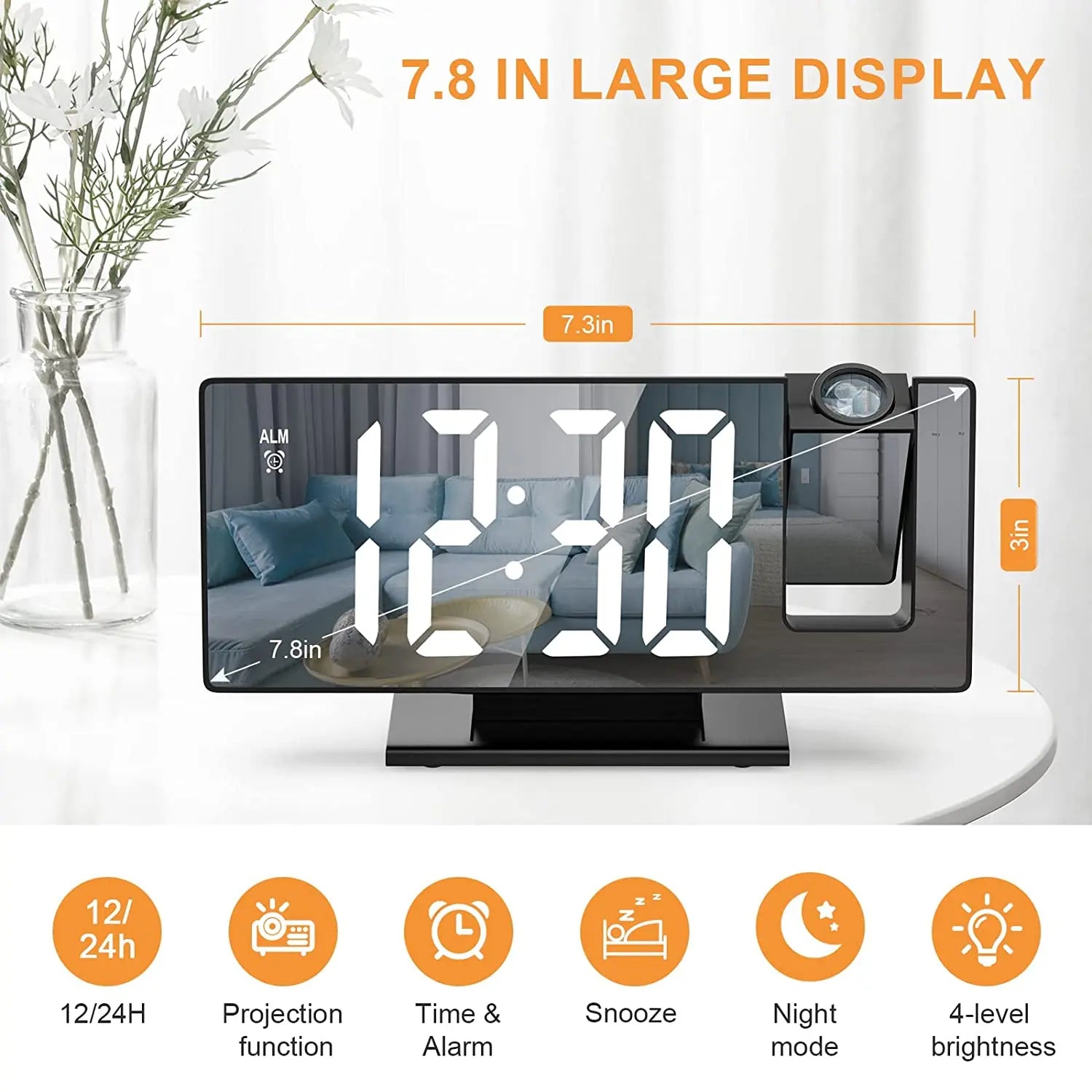 Desktop Electric Digital Projection Mini Light Alarm Table Mirror LED Clock With Time Projector