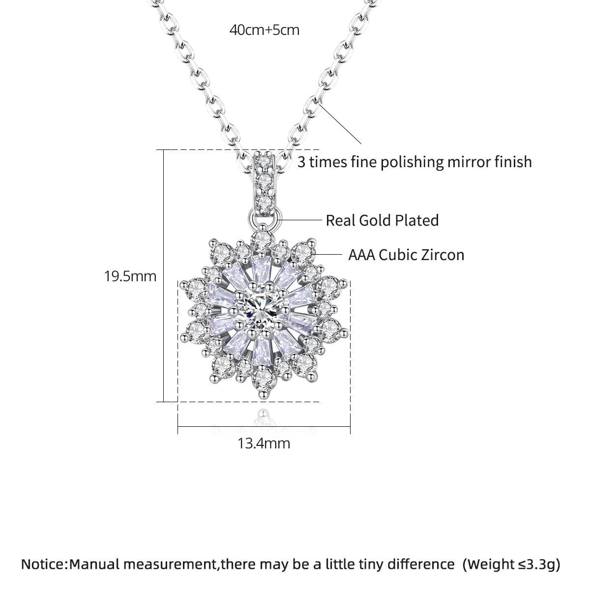 LUOTEEMI Women Pendant Necklace Jewelry Rhodium Plating With 3A Cubic Zircon Crystal Flower Necklace