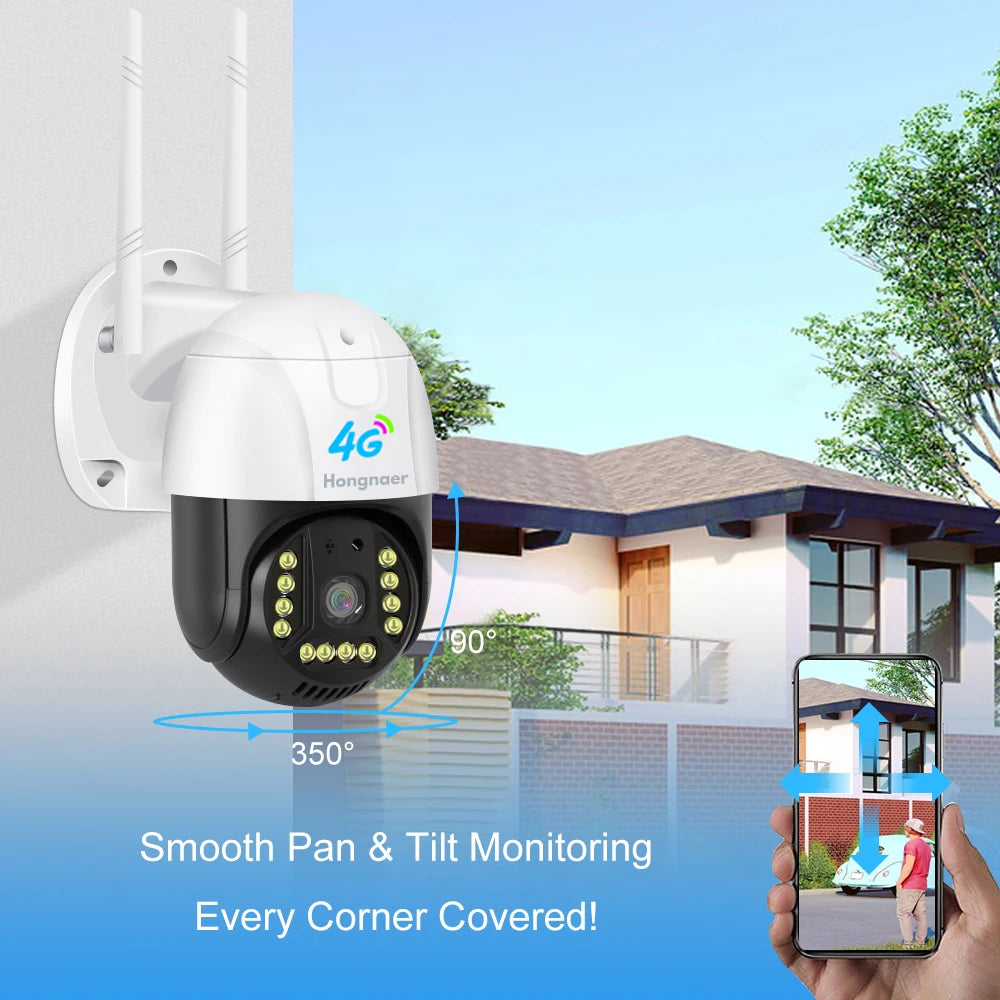 Hongnaer 3MP Wireless 4G LTE Surveillance Network CCTV Smart Security Camera 360 Outdoor IP PTZ V380 Pro 4G Sim Card CCTV Camera
