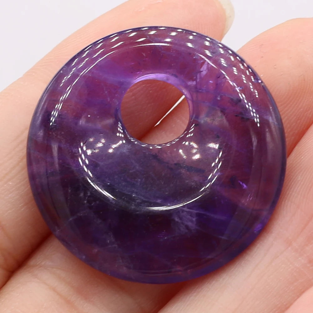 Natural Stone Pendant Semi-precious Stones Round Big Hole Charms For Jewelry Making DIY Necklace Bracelet Earrings Accessories