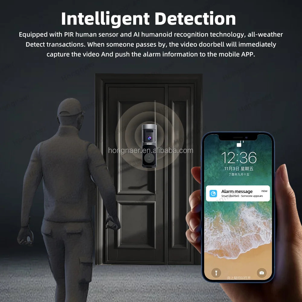 Hongnaer 2MP WiFi House Battery Intercom Intelligent Door Bell Ring Doorbell Camera ICam365 WiFi Smart Wireless Video Doorbell