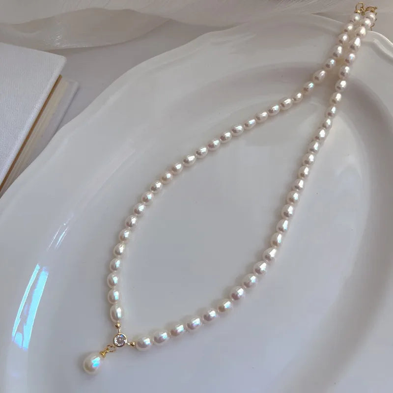 Wholesale 14K Gold-Filled 3A 4-5mm Small White Freshwater Pearl Beaded Necklaces Classic Link Chain Unisex Perfect Gift