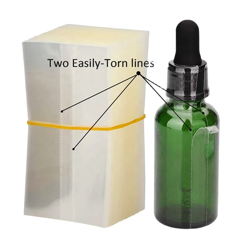 PVC Transparent Soft Shrink Film Heat Shrink Bands Perforated Shrink Sleeves for 15ml Lotion Dropper Bottle