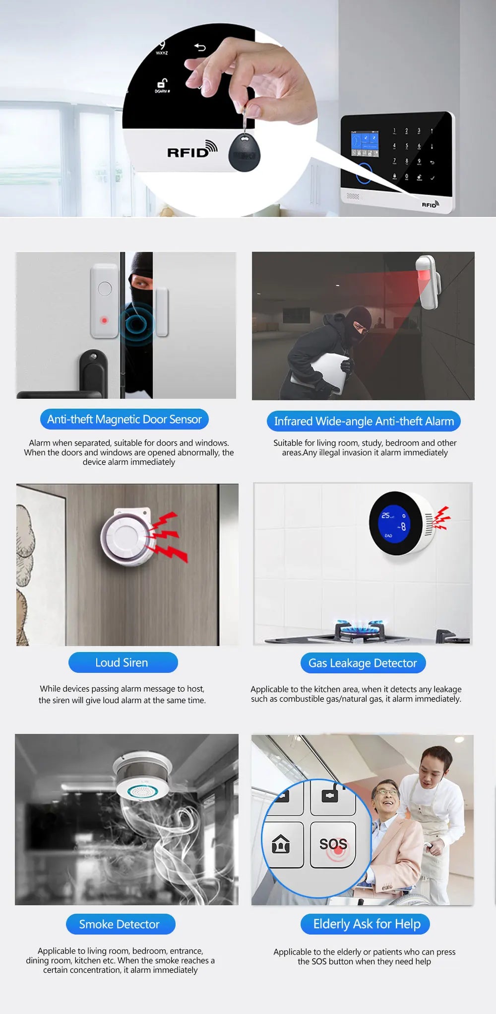 Smart Home WiFi GSM Alarm System for Home with Motion Sensor Wireless Siren Night Vision IP Camera Tuya Support Alexa