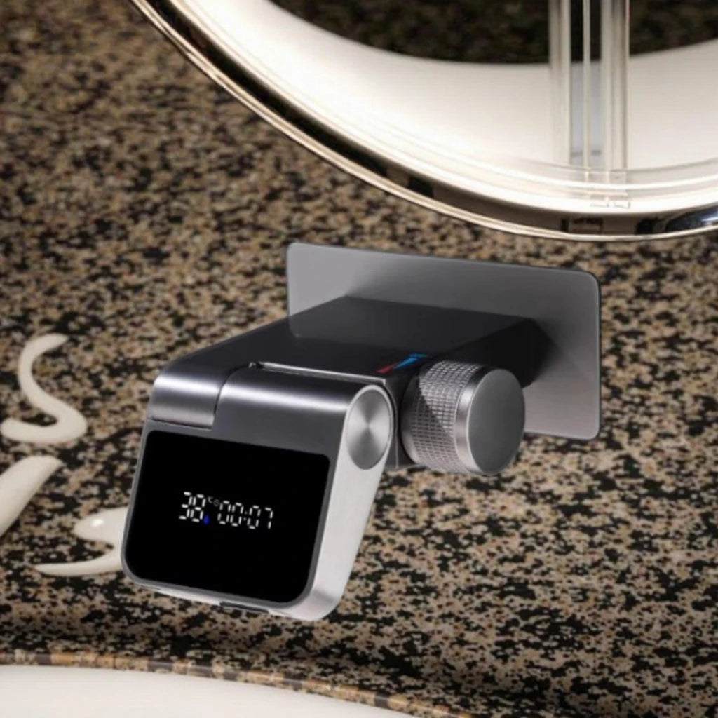 Intelligent Digital Display Concealed Bathroom Faucet Brass Wall-Mounted Folding Waterfall Hot Cold Basin Faucet Thermostatic